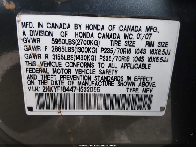 2007 HONDA PILOT 2HKYF18447H532055 Photo 8