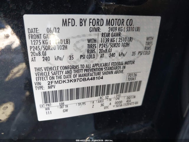 2013 FORD EDGE 2FMDK3K97DBA48104 Photo 8