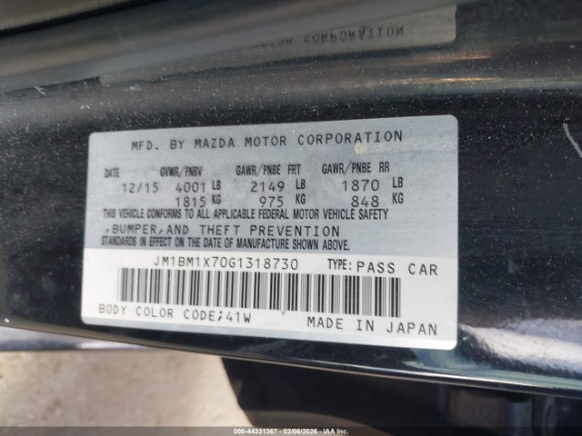 2016 Mazda Mazda3 I Grand Touring მანქანა იყიდება აუქციონზე, vin: JM1BM1X70G1318730, აუქციონის ნომერი: 44331367