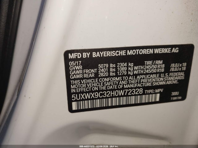 44331373 :رقم المزاد ، 5UXWX9C32H0W72328 vin ، 2017 Bmw X3 Xdrive28i مزاد بيع