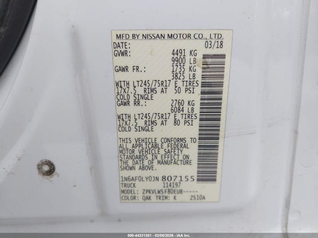 1N6AF0LY0JN807155 Nissan Nv Cargo Nv3500 Hd S V8