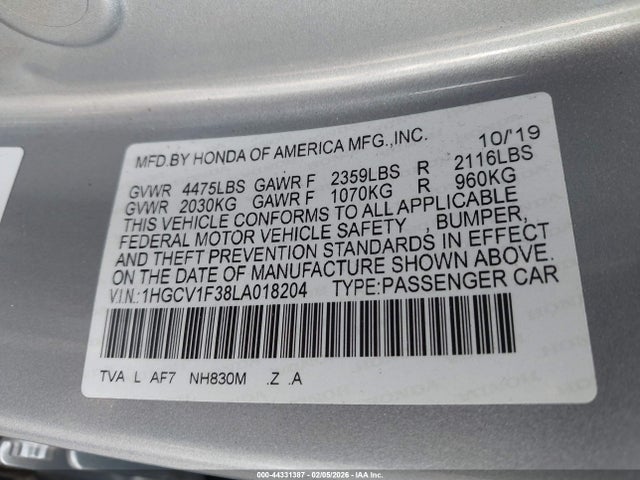1HGCV1F38LA018204 Honda Accord Sport