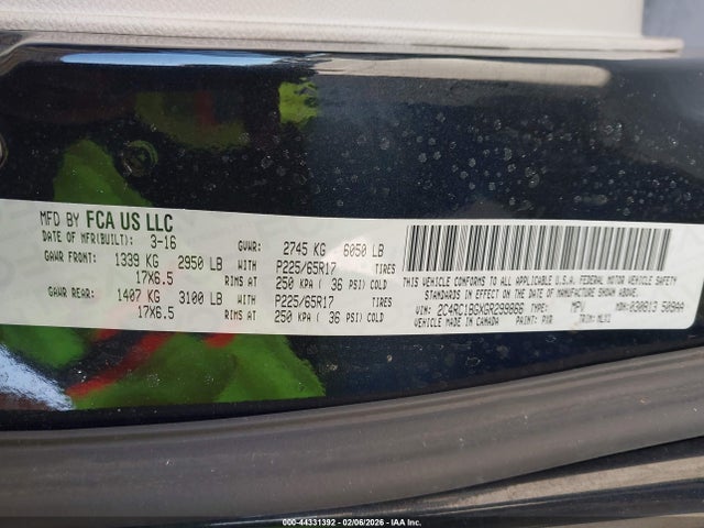 44331392 :رقم المزاد ، 2C4RC1BGXGR299866 vin ، 2016 Chrysler Town & Country Touring مزاد بيع
