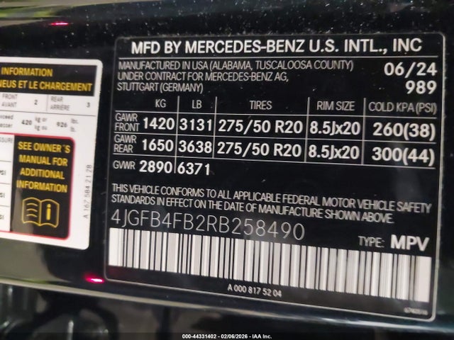 Продажа на аукционе авто 2024 Mercedes-benz Gle 350 4matic, vin: 4JGFB4FB2RB258490, номер лота: 44331402