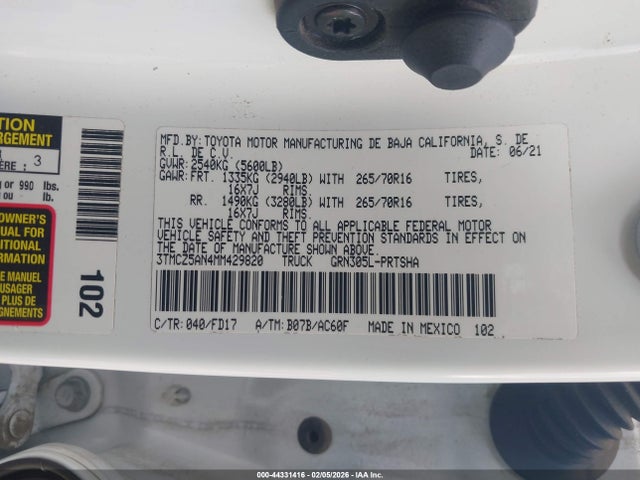 3TMCZ5AN4MM429820 Toyota Tacoma Trd Off-road