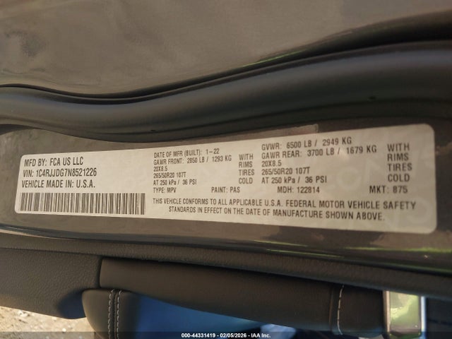 2022 JEEP GRAND CHEROKEE L 1C4RJJDG7N8521226 Photo 8