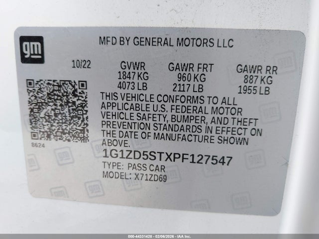 1G1ZD5STXPF127547 Chevrolet Malibu Fwd 1lt
