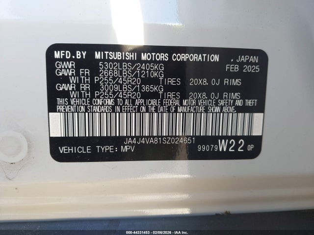 Aukcja sprzedaży 2025 Mitsubishi Outlander Se 2.5 S-awc, vin: JA4J4VA81SZ024651, numer aukcji: 44331453