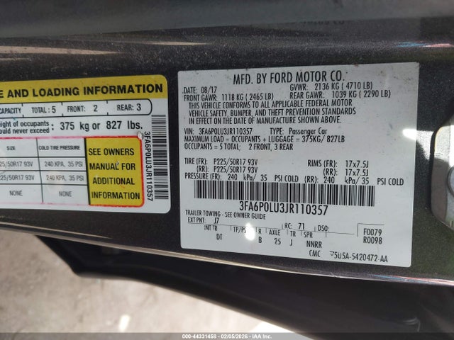 2018 FORD FUSION HYBRID 3FA6P0LU3JR110357 Photo 8