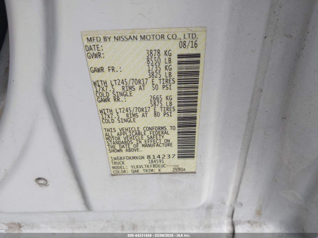 1N6BF0KMXGN814237 Nissan Nv Cargo Nv1500 Sv V6