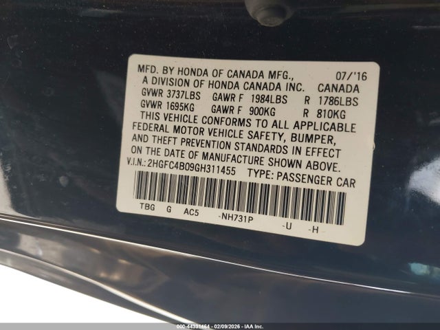 Honda Civic Lx-p 2016 2HGFC4B09GH311455 Image 9