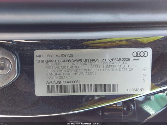 Aukcja sprzedaży 2020 Audi A3 Premium 40 Tfsi Front-wheel Drive S Tronic, vin: WAUAUGFF5LA030054, numer aukcji: 44331489
