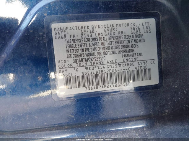 3N1AB7AP2KY282110 Nissan SENTRA SV