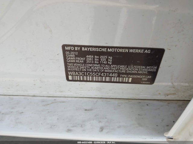44331499 :رقم المزاد ، WBA3C1C55CF431448 vin ، 2012 Bmw 328i مزاد بيع