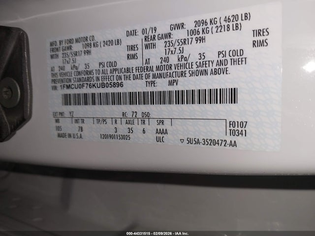 Ford ESCAPE S 2019 1FMCU0F76KUB05896 Image 9