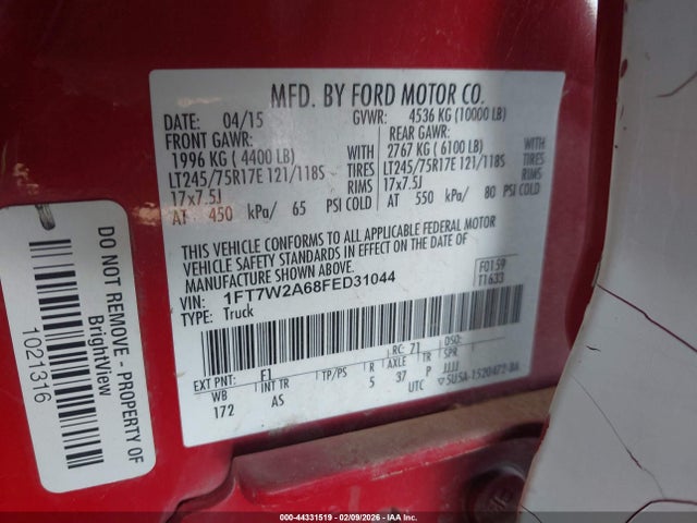 Ford F-250 Xl 2015 1FT7W2A68FED31044 Image 9