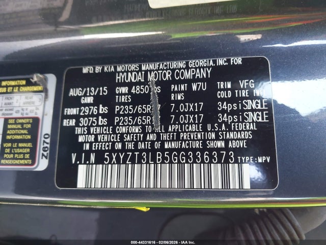 5XYZT3LB5GG336373 Hyundai Santa Fe Sport 2.4l