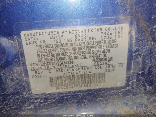 Nissan Versa 1.6 S+ 2016 3N1CN7AP7GL828341 Image 9