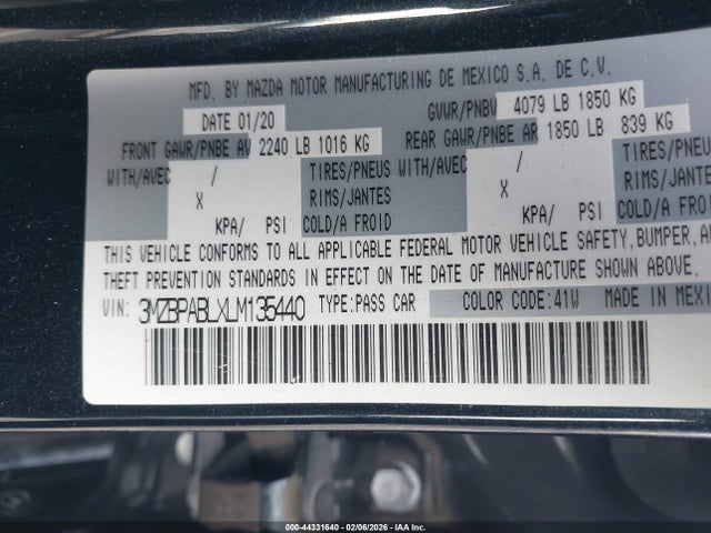 3MZBPABLXLM135440 Mazda MAZDA3