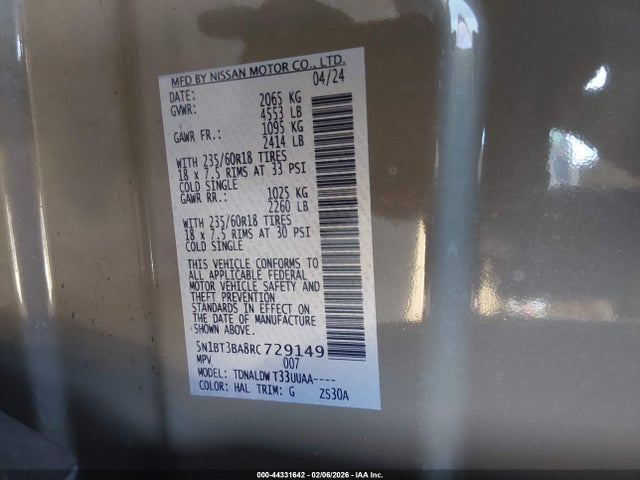5N1BT3BA8RC729149 Nissan Rogue Sv Fwd