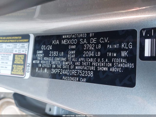 3KPF24AD1RE752338 KIA Forte Lxs