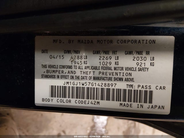2016 Mazda Mazda6 I Grand Touring მანქანა იყიდება აუქციონზე, vin: JM1GJ1W57G1428897, აუქციონის ნომერი: 44331652