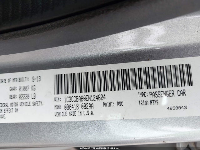 44331707 :رقم المزاد ، 1C3CCBAB0EN124624 vin ، 2014 Chrysler 200 Lx مزاد بيع