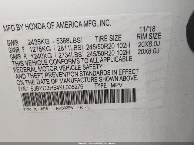 Acura Mdx Tech Pkg 2019 5J8YD3H54KL005276 Image 9