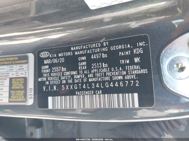 Продаж на аукціоні авто 2020 Kia Optima Se, vin: 5XXGT4L34LG446772, номер лоту: 44331780