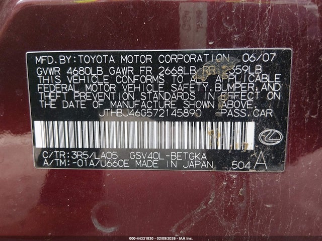 Aukcja sprzedaży 2007 Lexus Es 350, vin: JTHBJ46G572145890, numer aukcji: 44331830