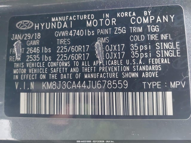 KM8J3CA44JU678559 Hyundai TUCSON SEL