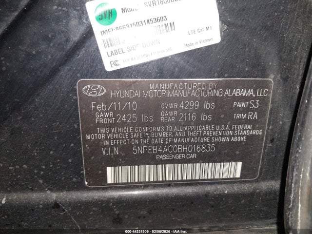 2011 HYUNDAI SONATA 5NPEB4AC0BH016835 Photo 8