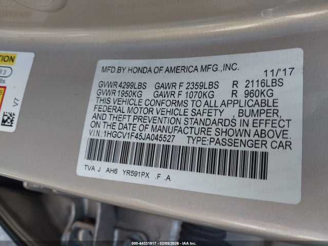 1HGCV1F45JA045527 Honda ACCORD EX