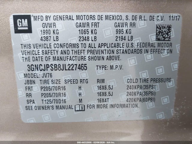 3GNCJPSB8JL227465 Chevrolet Trax Lt