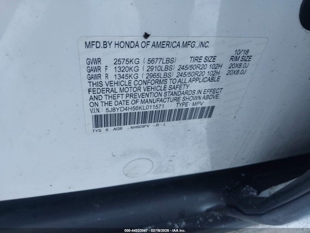 Продаж на аукціоні авто 2019 Acura Mdx Tech Pkg, vin: 5J8YD4H56KL011571, номер лоту: 44332047