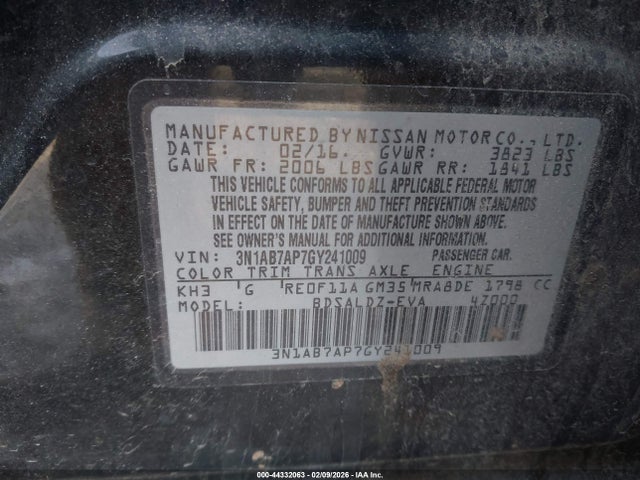 2016 Nissan Sentra Sv მანქანა იყიდება აუქციონზე, vin: 3N1AB7AP7GY241009, აუქციონის ნომერი: 44332063