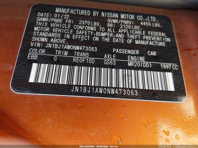 JN1BJ1AW0NW473063 Nissan Rogue Sport S Awd Xtronic Cvt