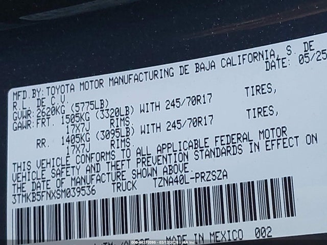 Auction sale of the 2025 Toyota Tacoma Sr5, vin: 3TMKB5FNXSM039536, lot number: 44332095