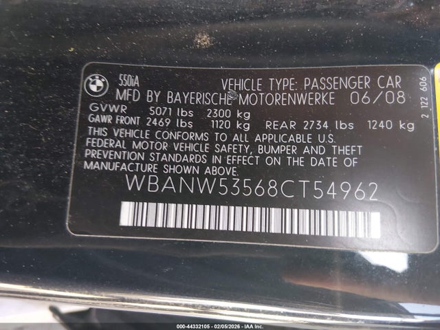 2008 BMW 550I WBANW53568CT54962 Photo 8