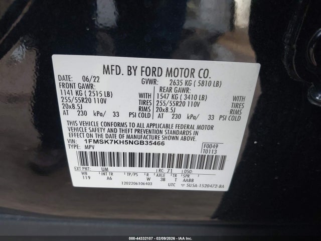 Ford Explorer St-line 2022 1FMSK7KH5NGB35466 Image 9