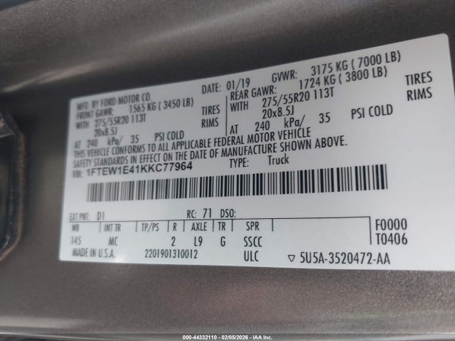 Ford F-150 Xlt 2019 1FTEW1E41KKC77964 Image 9