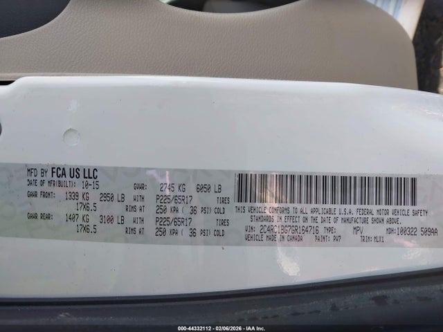 2016 Chrysler Town & Country Touring მანქანა იყიდება აუქციონზე, vin: 2C4RC1BG7GR164716, აუქციონის ნომერი: 44332112