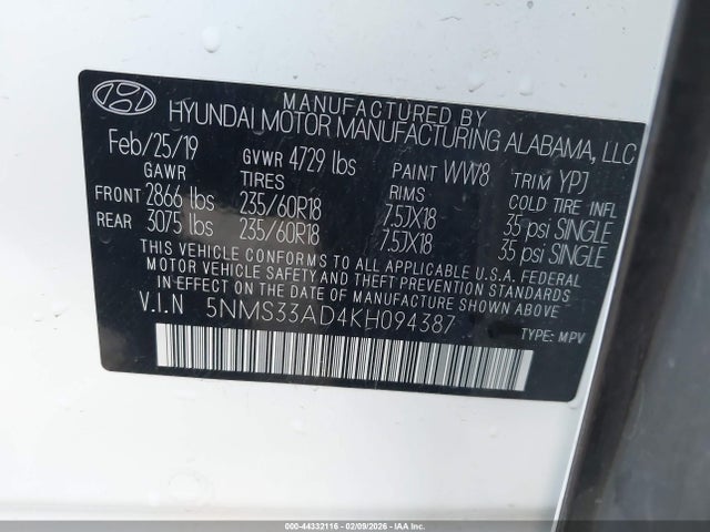 Hyundai Santa Fe Sel Plus 2019 5NMS33AD4KH094387 Image 9