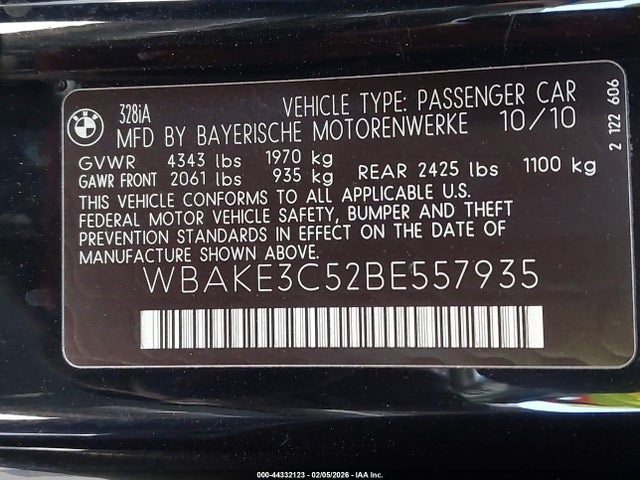 2011 BMW 3 SERIES WBAKE3C52BE557935 Photo 8