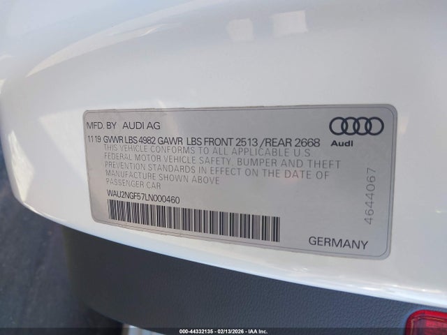 2020 AUDI A5 CABRIOLET WAU2NGF57LN000460 Photo 8