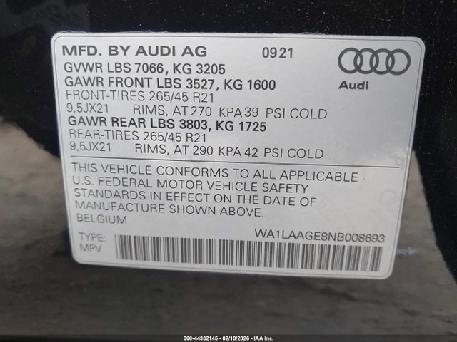 WA1LAAGE8NB008693 Audi E-tron Premium Plus Quattro