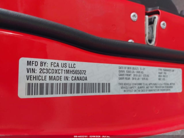 2C3CDXCT1MH565072 Dodge Charger R/t Rwd