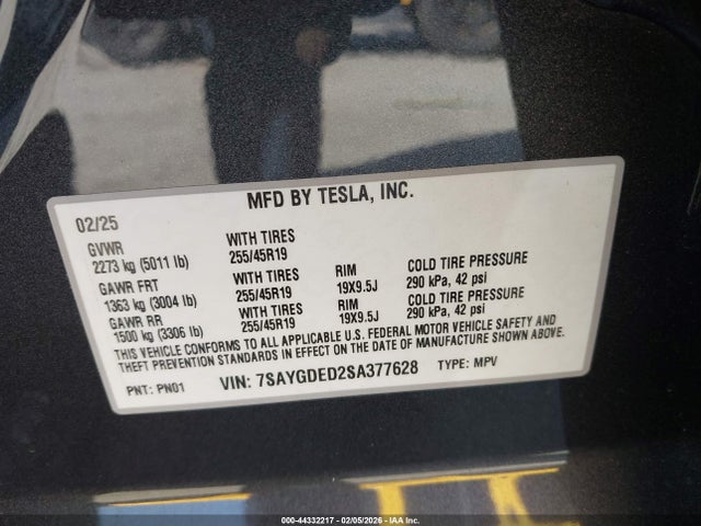 Aukcja sprzedaży 2025 Tesla Model Y Long Range Single Motor Rear-wheel Drive, vin: 7SAYGDED2SA377628, numer aukcji: 44332217