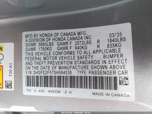Honda Civic Sport 2025 2HGFE2F57SH584536 Image 9