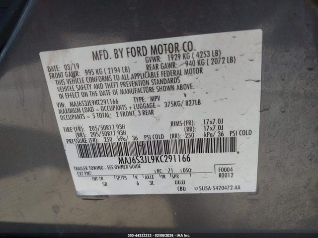 MAJ6S3JL9KC291166 Ford Ecosport Ses